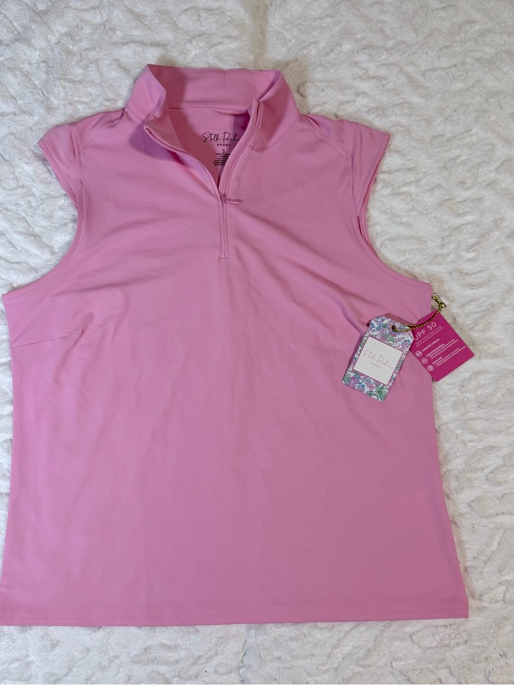 Sleeveless Pink UPF 50 Sport Performance Zip Mock Neck Top - NWT